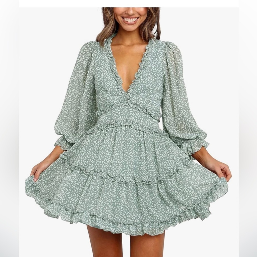 V Neck Green Dress